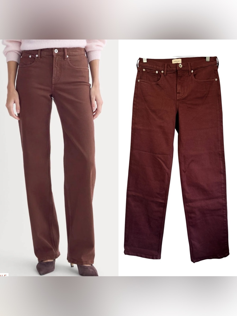 Everlane The Column Jean In Burgundy Straight Leg, Mid-Rise Size 27L 33” inseam